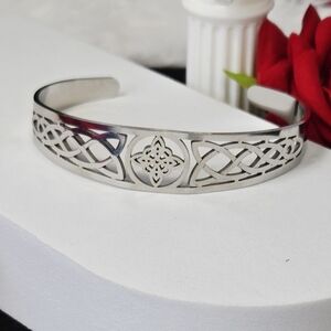Celtic Knot Cuff Bracelet Stainless Steel Triquetra Irish Knot Open Bangle
